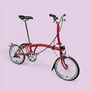 Brompton Faltrad House Red, Freisteller von der Seite.