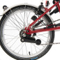 Preview: Das Hinterrad eines roten Brompton Faltrades ist ohne Gepäckträger abgelichtet.