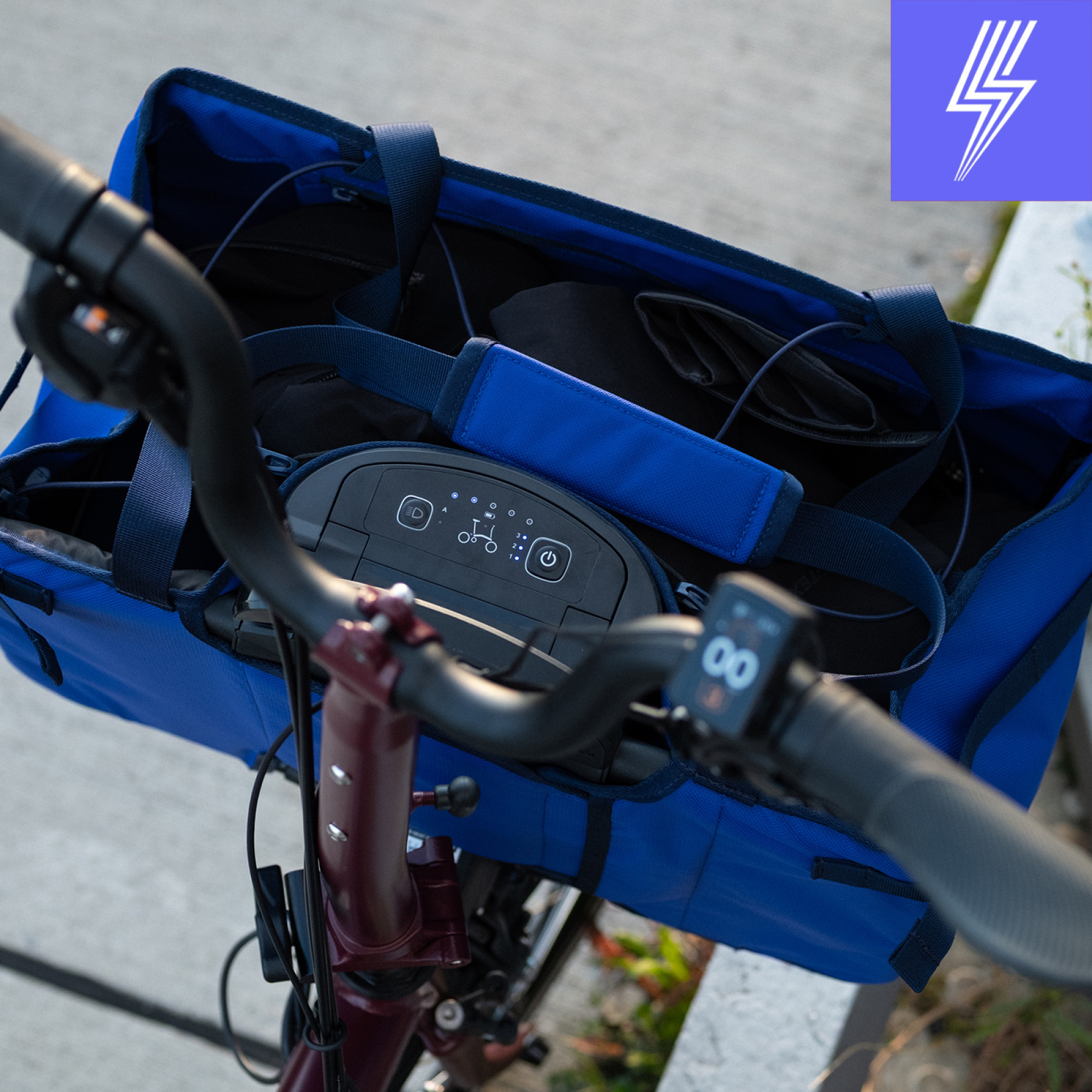 Brompton Electric Tasche, Einkaufstasche, Large Blau Ansicht 03